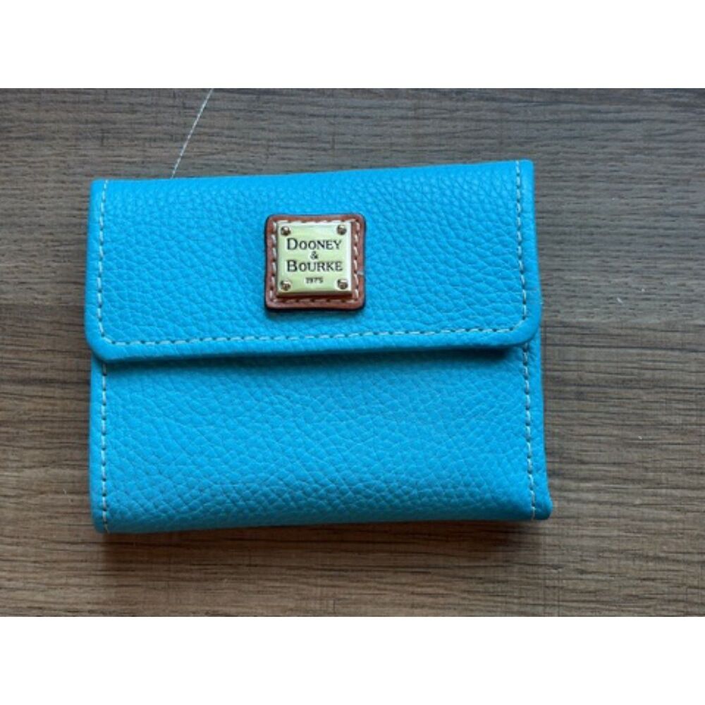Dooney & Bourke Pebbled Leather Trifold Wallet Aqua Blue Coin Pocket EUC